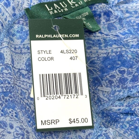 Ralph Lauren Blue Paisley Silk Ruffled Scarf Luxe Y2K New With Tag Green Label - Picture 3 of 6